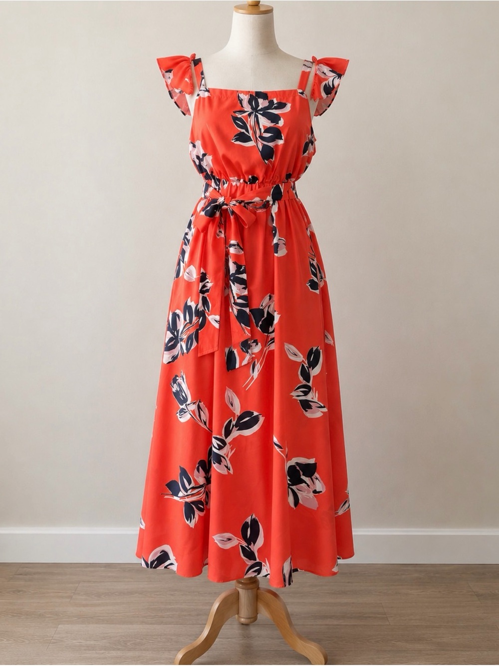 Vince Camuto Coral Maxi Dress with Navy & White Floral Print